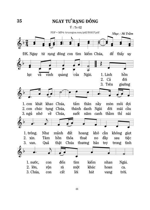 Sheet nhạc PDF bài Thánh Vịnh 62, Ngay Từ Rạng Đông