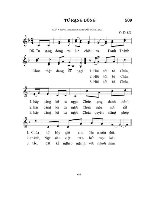 Sheet nhạc PDF bài Thánh Vịnh 112, Từ Rạng Đông