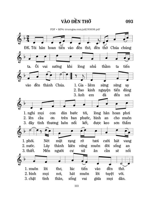 Sheet nhạc PDF bài Vào đền thờ