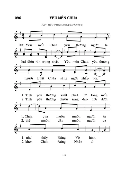 Sheet nhạc PDF bài Yêu mến Chúa
