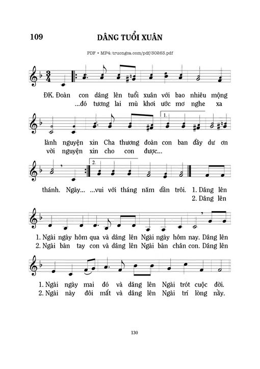 Sheet nhạc PDF bài Dâng tuổi xuân