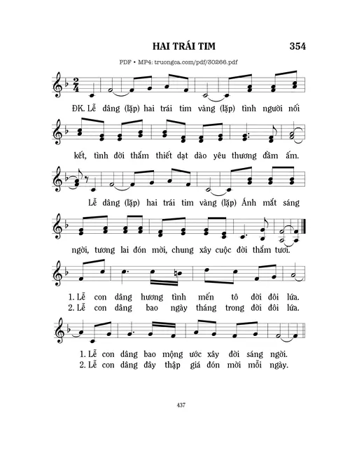 Sheet nhạc PDF bài Hai Trái Tim - Mi Trầm