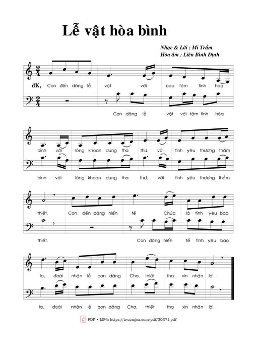 Sheet nhạc PDF bài Lễ vật hòa bình (2 bè)