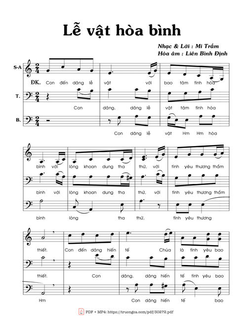 Sheet nhạc PDF bài Lễ vật hòa bình (3 bè)