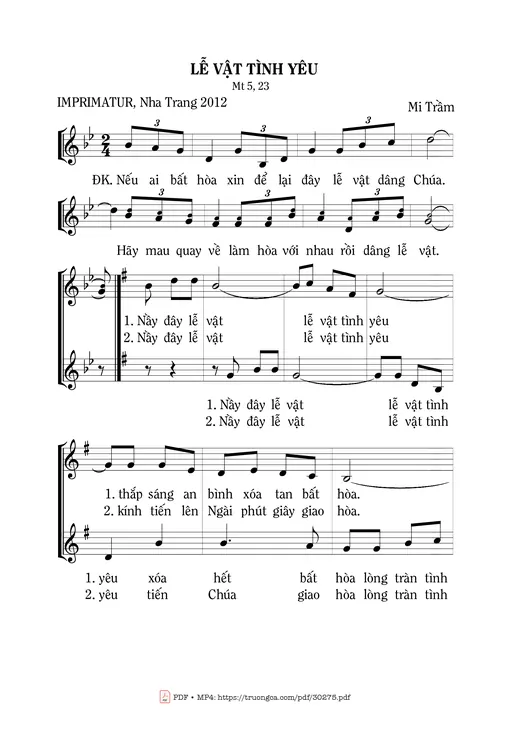 Sheet nhạc PDF bài Lễ Vật Tình Yêu
