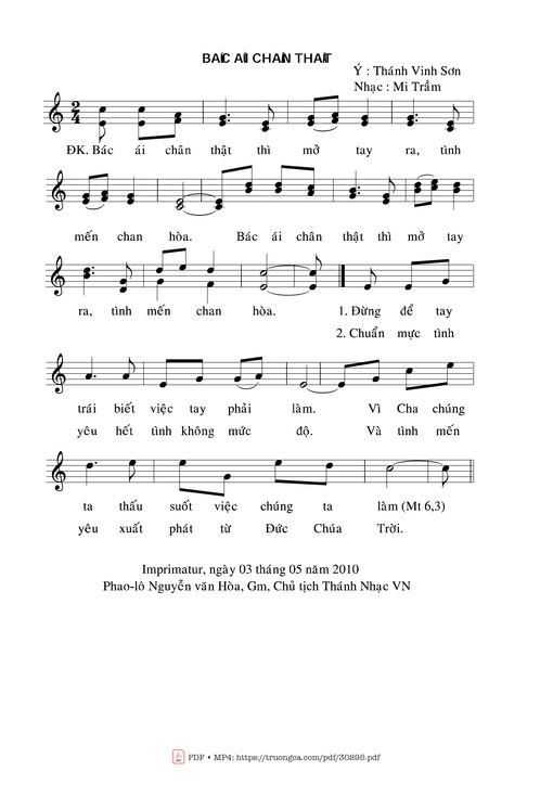 Sheet nhạc PDF bài Bác ái chân thật