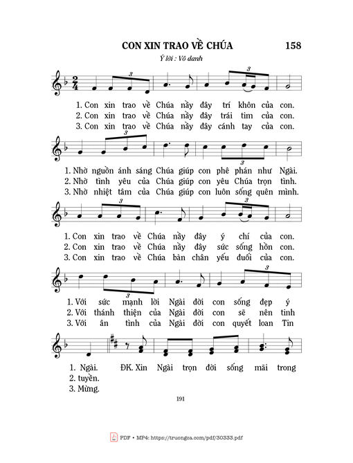 Sheet nhạc PDF bài Con xin trao về Chúa