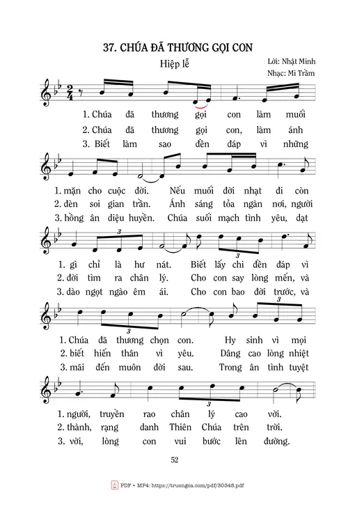 Sheet nhạc PDF bài Chúa đã thương gọi con
