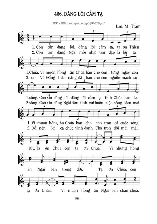 Sheet nhạc PDF bài Dâng lời cảm tạ