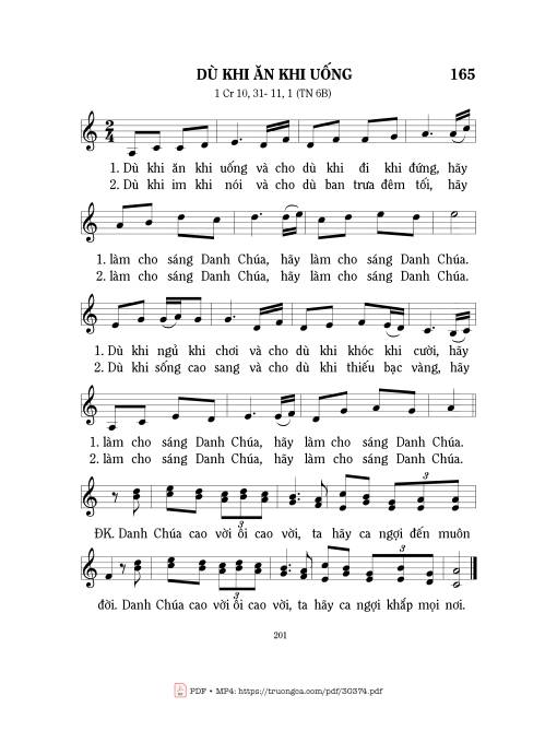 Sheet nhạc PDF bài Dù Khi Ăn Khi Uống