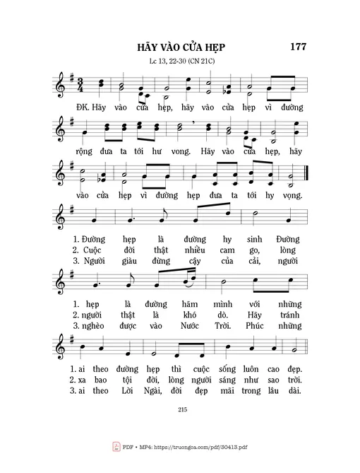 Sheet nhạc PDF bài Hãy Vào Cửa Hẹp