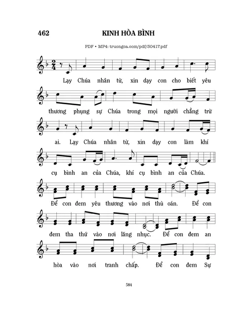 Sheet nhạc PDF bài Kinh hòa bình 1