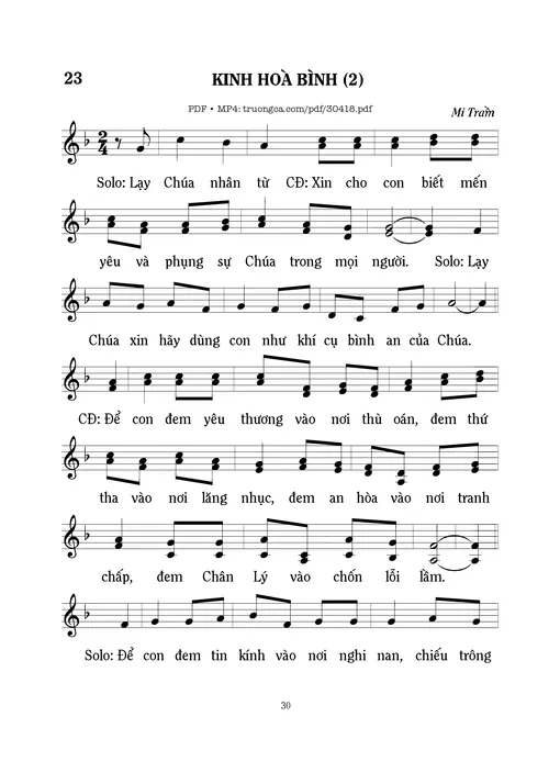 Sheet nhạc PDF bài Kinh hòa bình/2