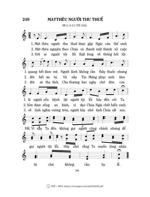 Sheet nhạc PDF bài Matthêu người thu thuế