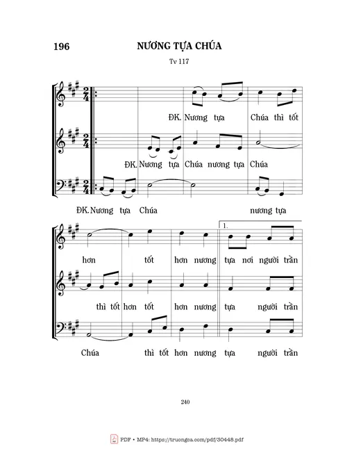 Sheet nhạc PDF bài Nương tựa Chúa (Tv. 117)