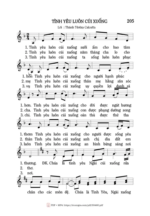 Sheet nhạc PDF bài Tình yêu luôn cúi xuống