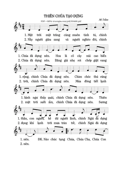 Sheet nhạc PDF bài Thiên Chúa tạo dựng