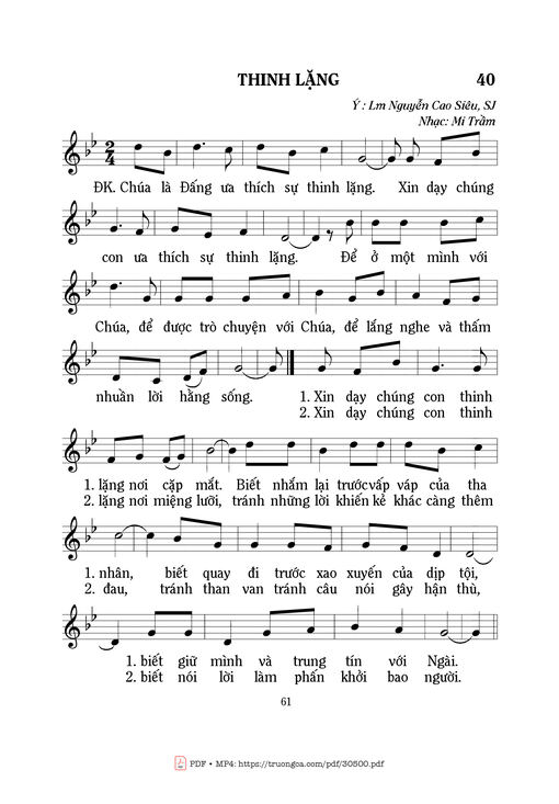 Sheet nhạc PDF bài Thinh lặng - Mi Trầm