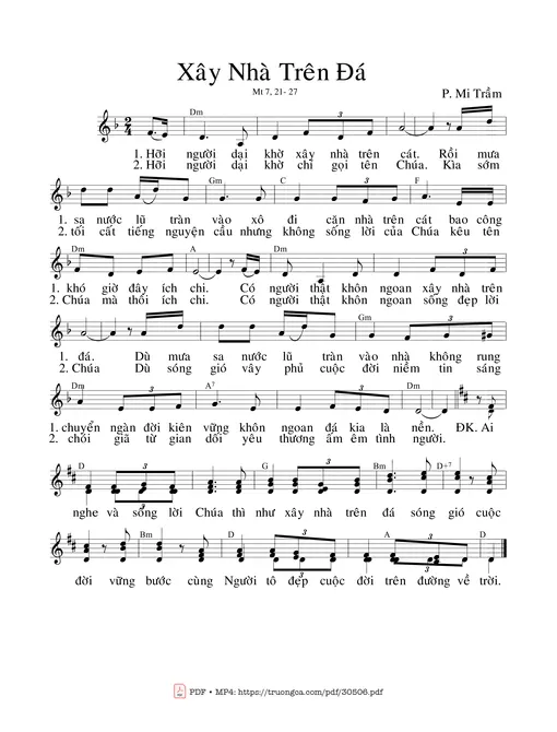 Sheet nhạc PDF bài Xây Nhà Trên Đá