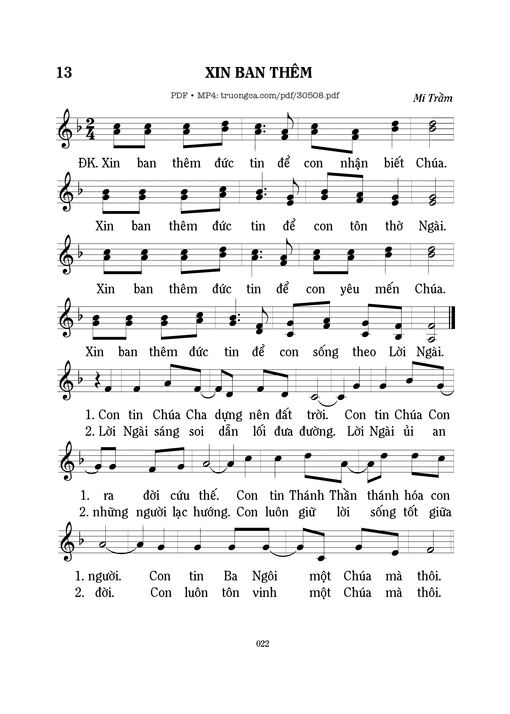 Sheet nhạc PDF bài Xin ban thêm - Mi Trầm