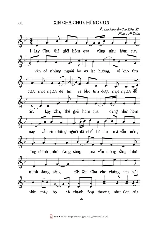 Sheet nhạc PDF bài Xin Cha Cho Chúng Con