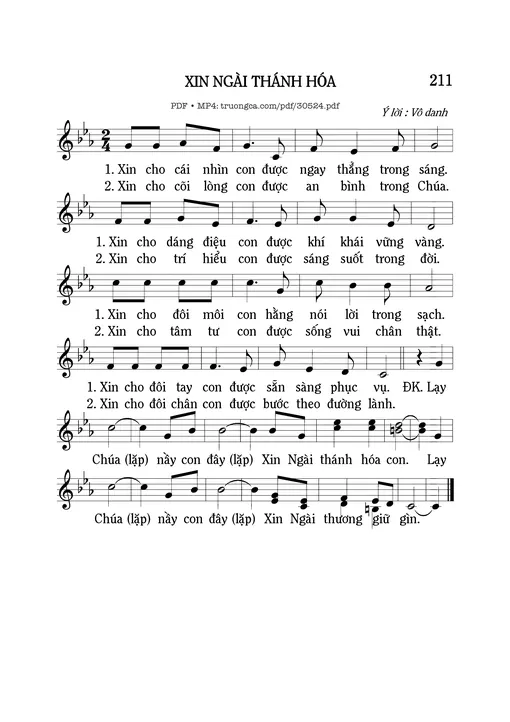 Sheet nhạc PDF bài Xin Ngài thánh hóa