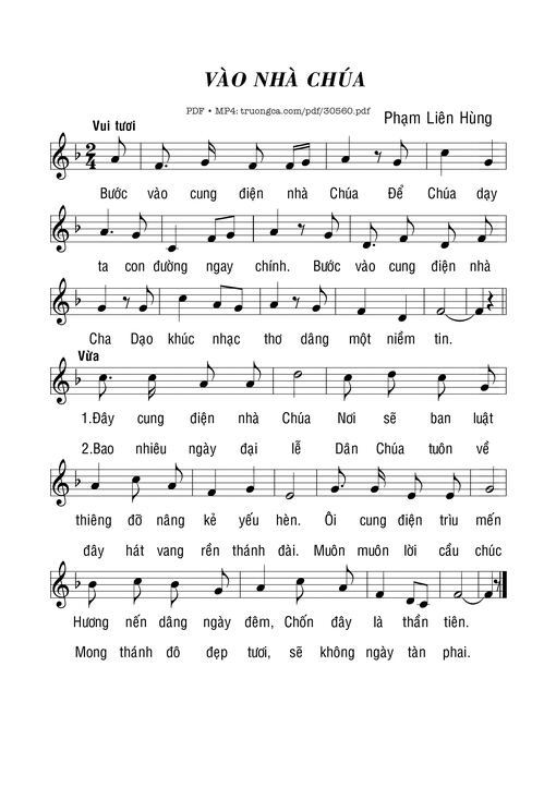 Sheet nhạc PDF bài Vào Nhà Chúa