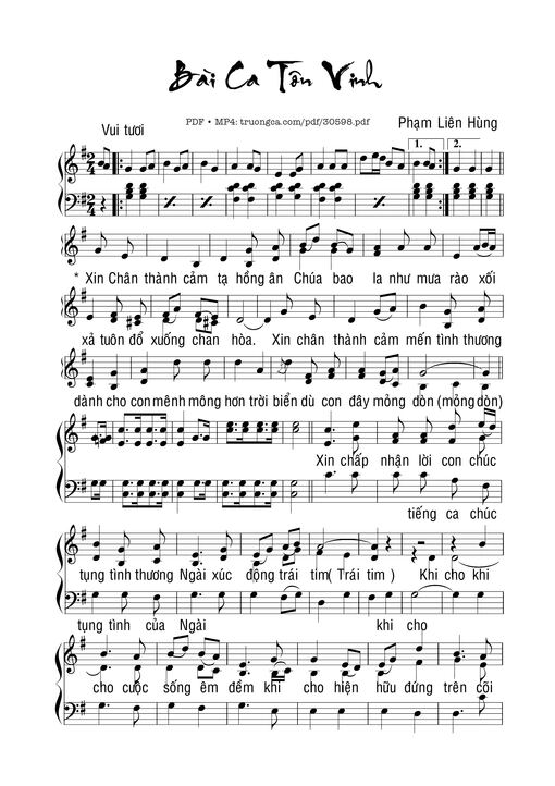 Sheet nhạc PDF bài Bài Ca Tôn Vinh