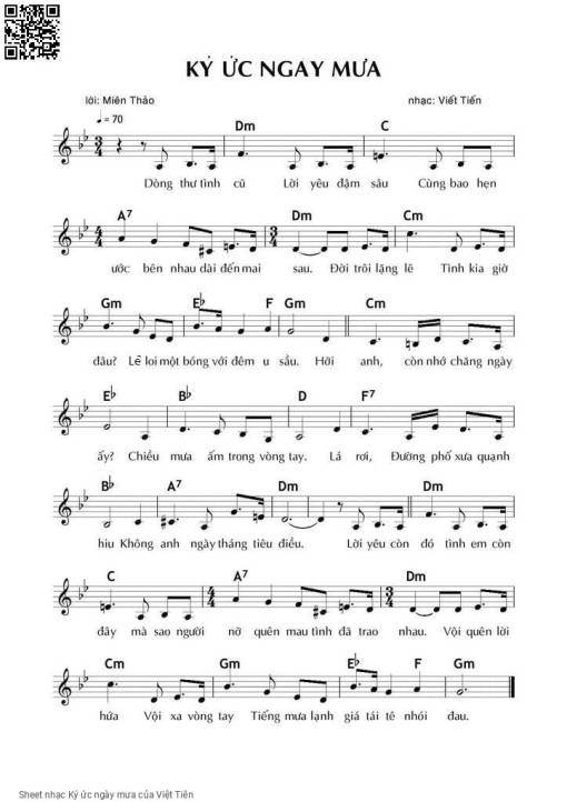 Sheet nhạc PDF bài Ký ức ngày mưa
