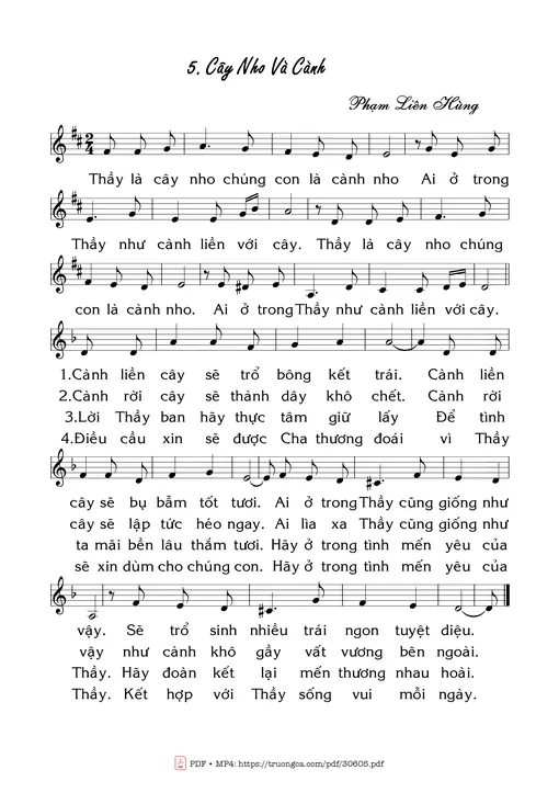 Sheet nhạc PDF bài Cây Nho Và Cành