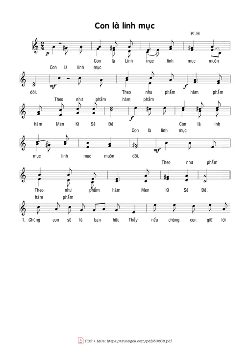 Sheet nhạc PDF bài Con là Linh mục