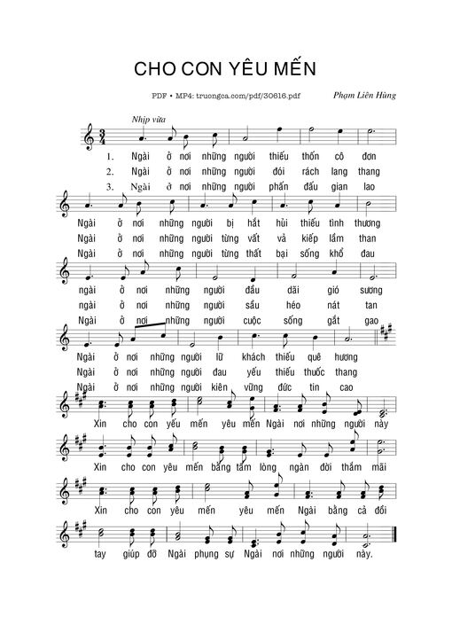 Sheet nhạc PDF bài Cho con yêu mến