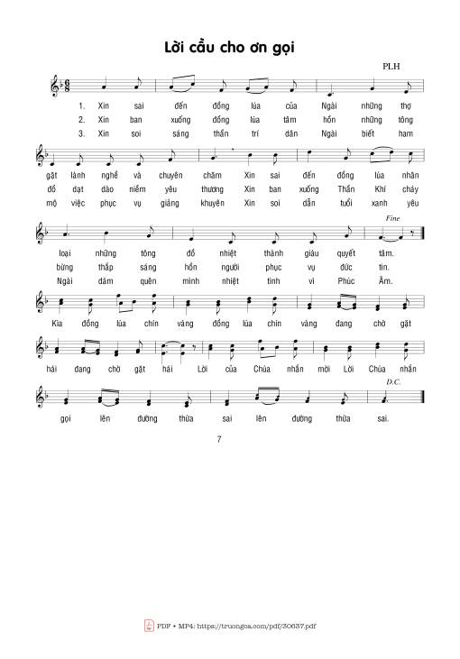 Sheet nhạc PDF bài Lời Cầu Cho Ơn Gọi (1)
