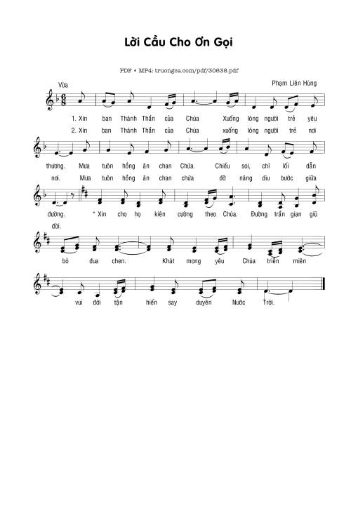 Sheet nhạc PDF bài Lời cầu cho ơn gọi (2)