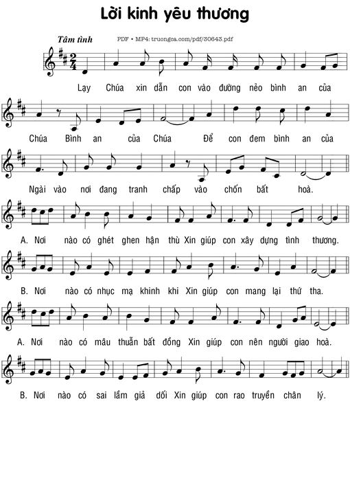 Sheet nhạc PDF bài Lời kinh yêu thương (2)