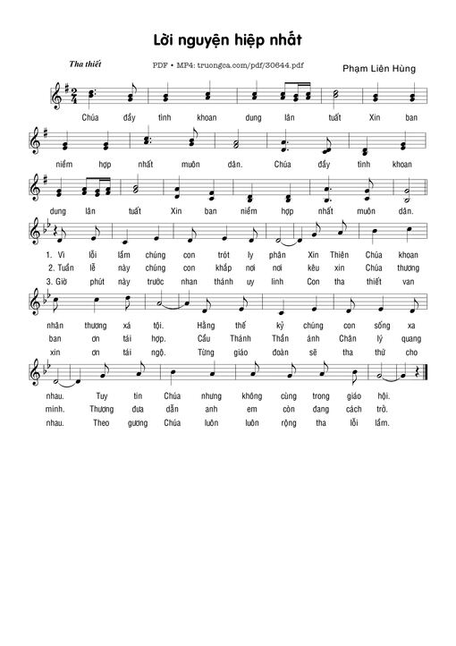 Sheet nhạc PDF bài Lời nguyện hiệp nhất