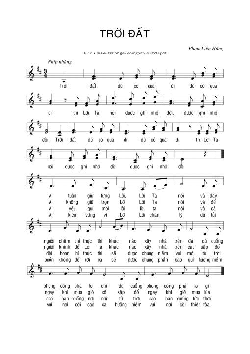 Sheet nhạc PDF bài Trời Đất - Phạm Liên Hùng
