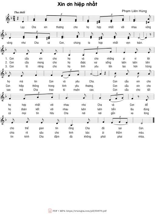 Sheet nhạc PDF bài Xin ơn hiệp nhất