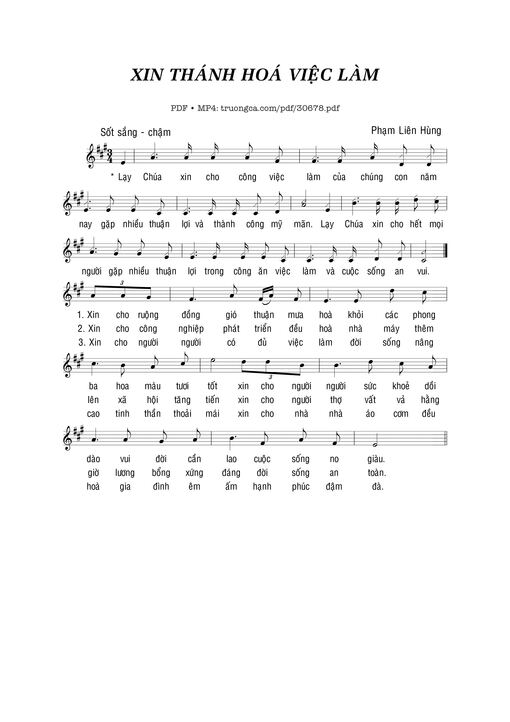 Sheet nhạc PDF bài Xin Thánh Hóa Việc Làm