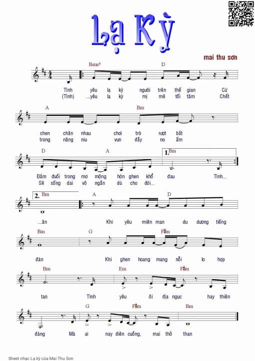 Sheet nhạc PDF bài Lạ kỳ - Mai Thu Sơn