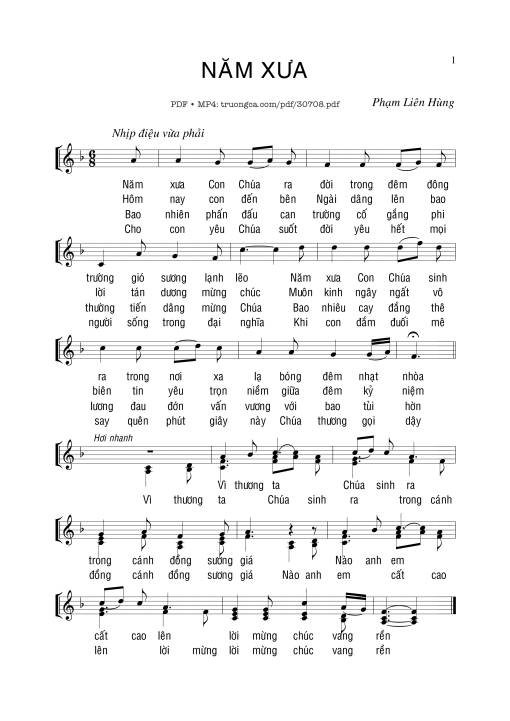 Sheet nhạc PDF bài Năm xưa - Phạm Liên Hùng
