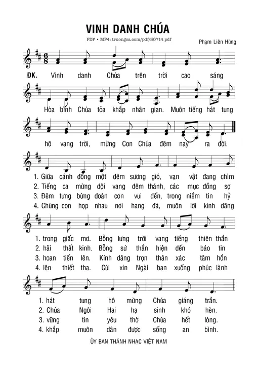 Sheet nhạc PDF bài Vinh danh Chúa