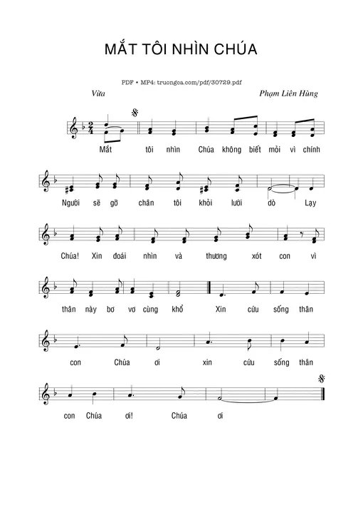 Sheet nhạc PDF bài Mắt tôi nhìn Chúa