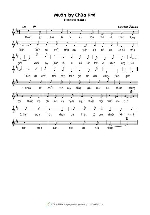 Sheet nhạc PDF bài Muôn Lạy Chúa Kitô
