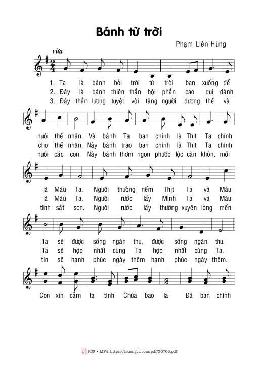 Sheet nhạc PDF bài Bánh Từ Trời