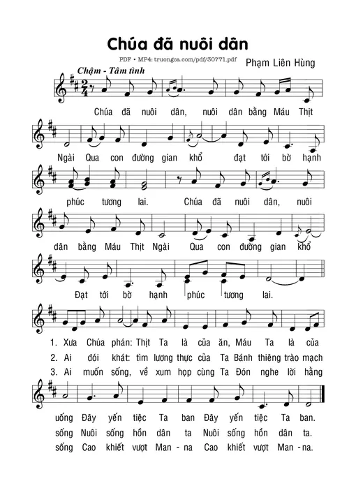 Sheet nhạc PDF bài Chúa đã nuôi dân