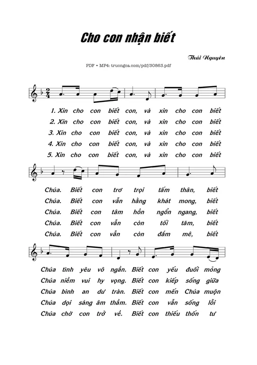 Sheet nhạc PDF bài Cho Con Nhận Biết