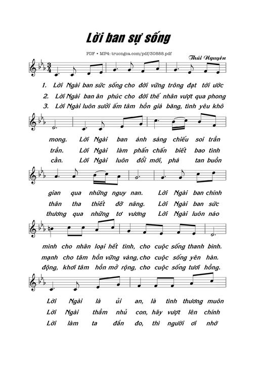 Sheet nhạc PDF bài Lời Ban Sự Sống