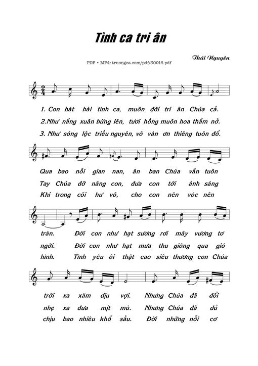 Sheet nhạc PDF bài Tình ca tri ân