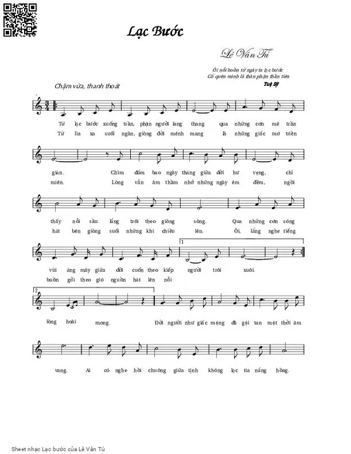Sheet nhạc PDF bài Lạc bước - Lê Vân Tú